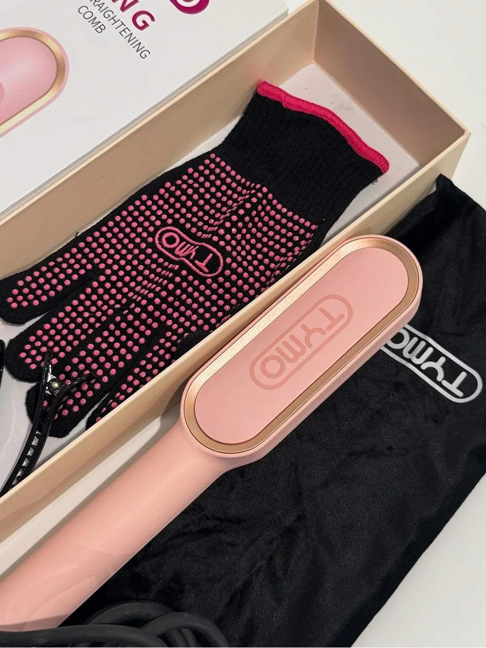 Tymo Ring Hair Straightening Comb - Black with Pink Accents